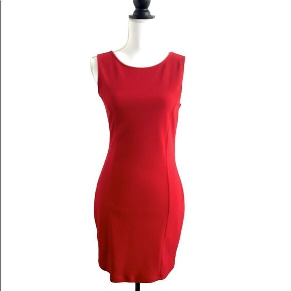 Venus Sleeveless Sheath Dress Keyhole Cut Out Bow True Red Women’s Size Medium - Picture 3 of 6